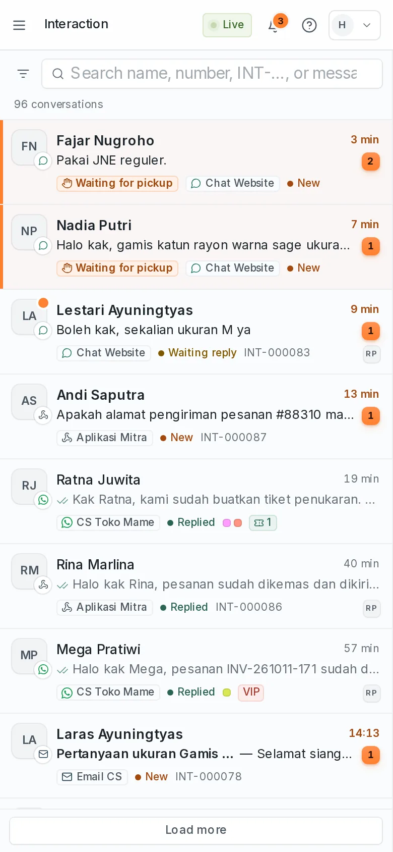 The Onix inbox on a phone
